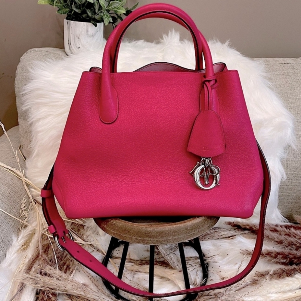 CHRISTIAN DIOR Large Open Bar Pink Grained Leather Two-Way Tote